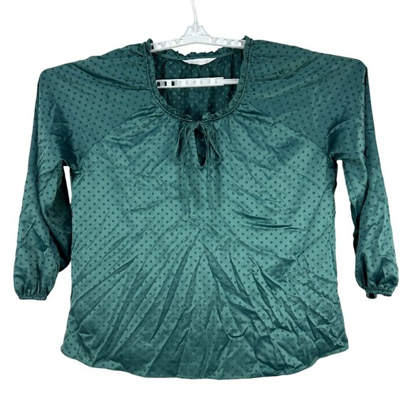 LC Lauren Conrad Green Polka Dot Blouse Size XL Long Sleeve Lightweight Top - Picture 1 of 5